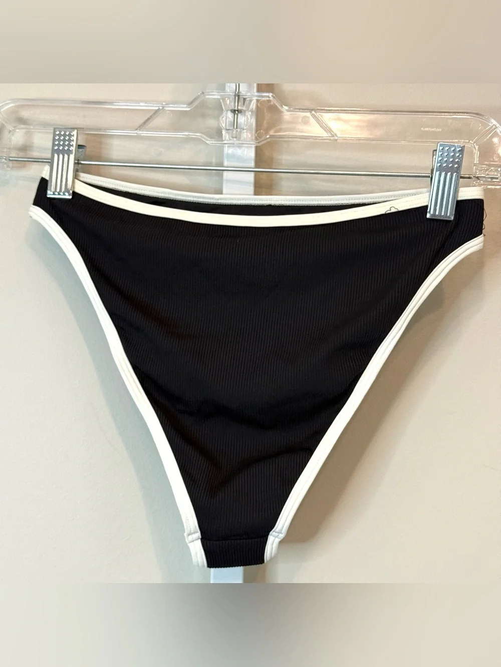 L*Space Nora Bikini Bottoms Black White Trim High Cut Size S NWT